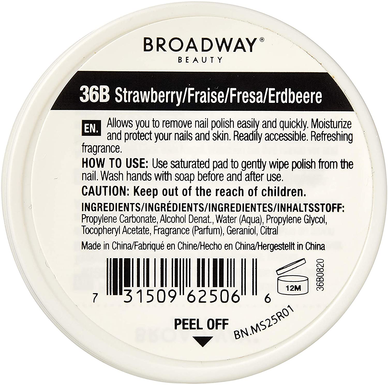 Lot Of 3 Broadway Nail Polish Remover 32 Pads - 36B Strawberry