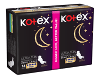 Kotex Ultra Thin Pads, Overnight Protection Sanitary Pads with Wings, 14 Sanitary Pads
