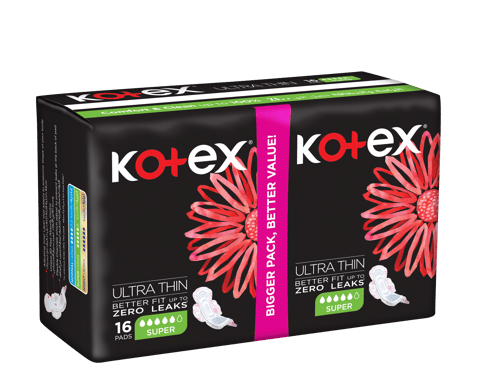 Kotex Ultra Thin Pads, Super Size Sanitary Pads with Wings, 16 Sanitary Pads