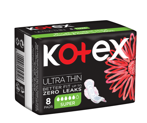 Kotex Ultra Thin Pads, Super Size Sanitary Pads with Wings, 8 Sanitary Pads