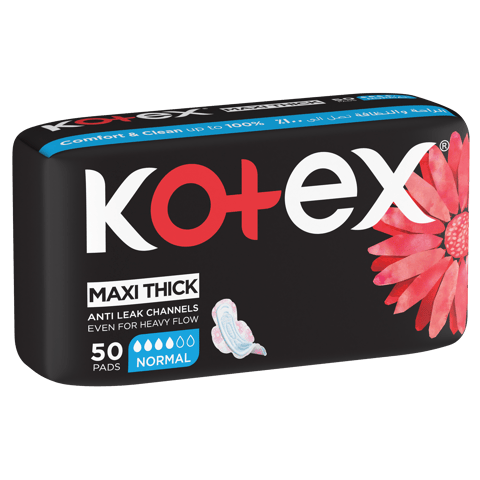 Kotex Maxi Protect Thick Pads, Normal Size Sanitary Pads with Wings, 50 Sanitary Pads