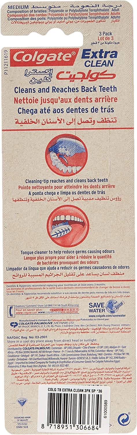 Colgate Toothbrush Extra Clean Medium 3 Pack Value Pack
