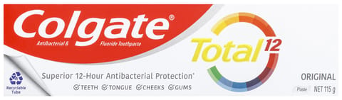 Colgate Total Original Antibacterial Toothpaste 115g, Whole Mouth Health, Multi Benefit + Flouride