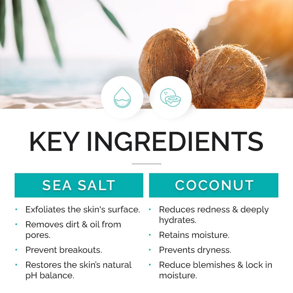 Vitamins and Sea Beauty, Hydrating Exfoliating Face Cleansing Scrub, Skin Deep Pore Cleanser Minimizer with Sea Salt and Coconut
