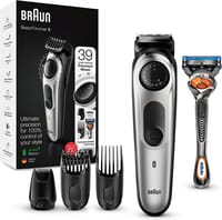 Braun BT5265 Beard Trimmer For Men, Mini Foil Shaver with Gillette ProGlide Razor, Black & Silver Metal