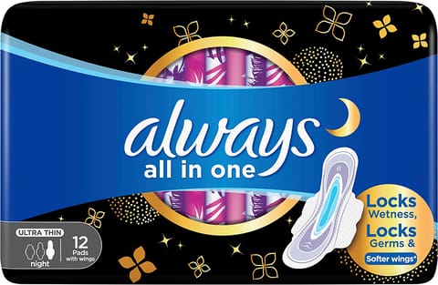 Always All in one Ultra Thin, Night sanitary pads with wings, 12 Pads