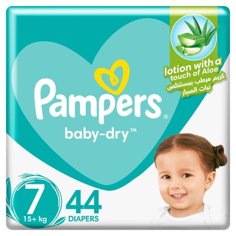 Pampers Baby-Dry Diapers with Aloe Vera Size 7, +15 kg, 44 Diapers