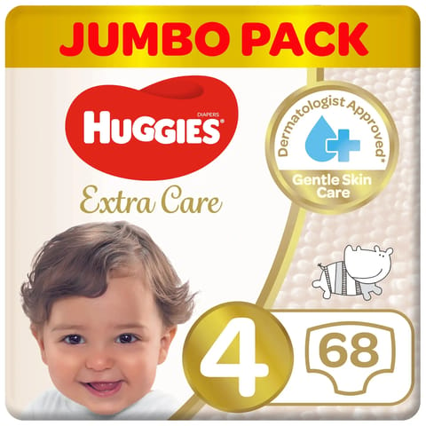 Huggies Extra Care Size 4 Jumbo 68 Pcs 8-14 Kg