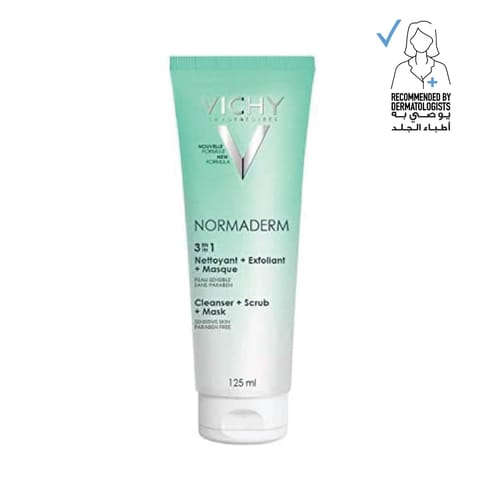 VICHY Normaderm 3 in 1 Cleanser, Scrub & Mask for Oily/Acne-Prone Skin with salicylic & glycolic acid 125ml