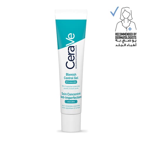CeraVe Blemish Control Gel Facial Moisturiser For Acne & Blemishes with Glycolic Acid and Lactic Acid AHA/BHA 40 ML