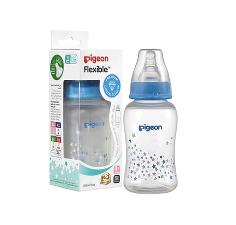 Pigeon Flexible Crystal Plastic Bottle 250 ml Blue/Pink (Star - Slim neck)