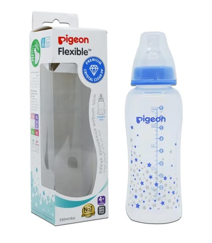 Pigeon Flexible Crystal Plastic Bottle 250 ml Blue/Pink (Star - Slim neck)