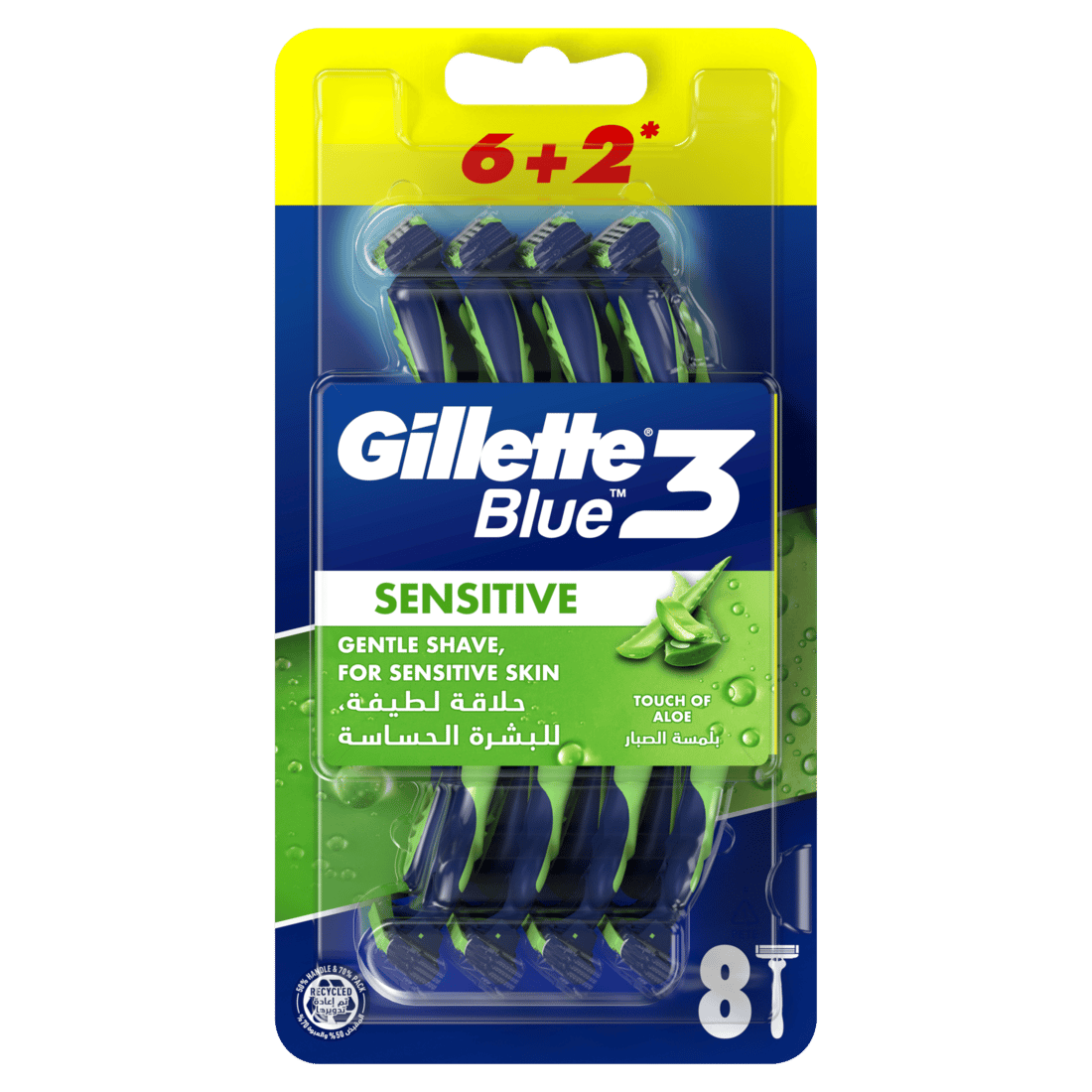 GILLETTE 648 BLUE3 SENSITIVE 6+2CT MEA
