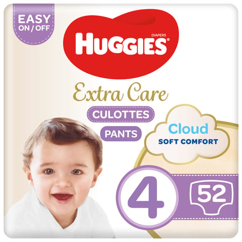 Huggies Extra Care Culottes, Size 4, 9 - 14 kg, Jumbo Pack, 52 Diaper Pants