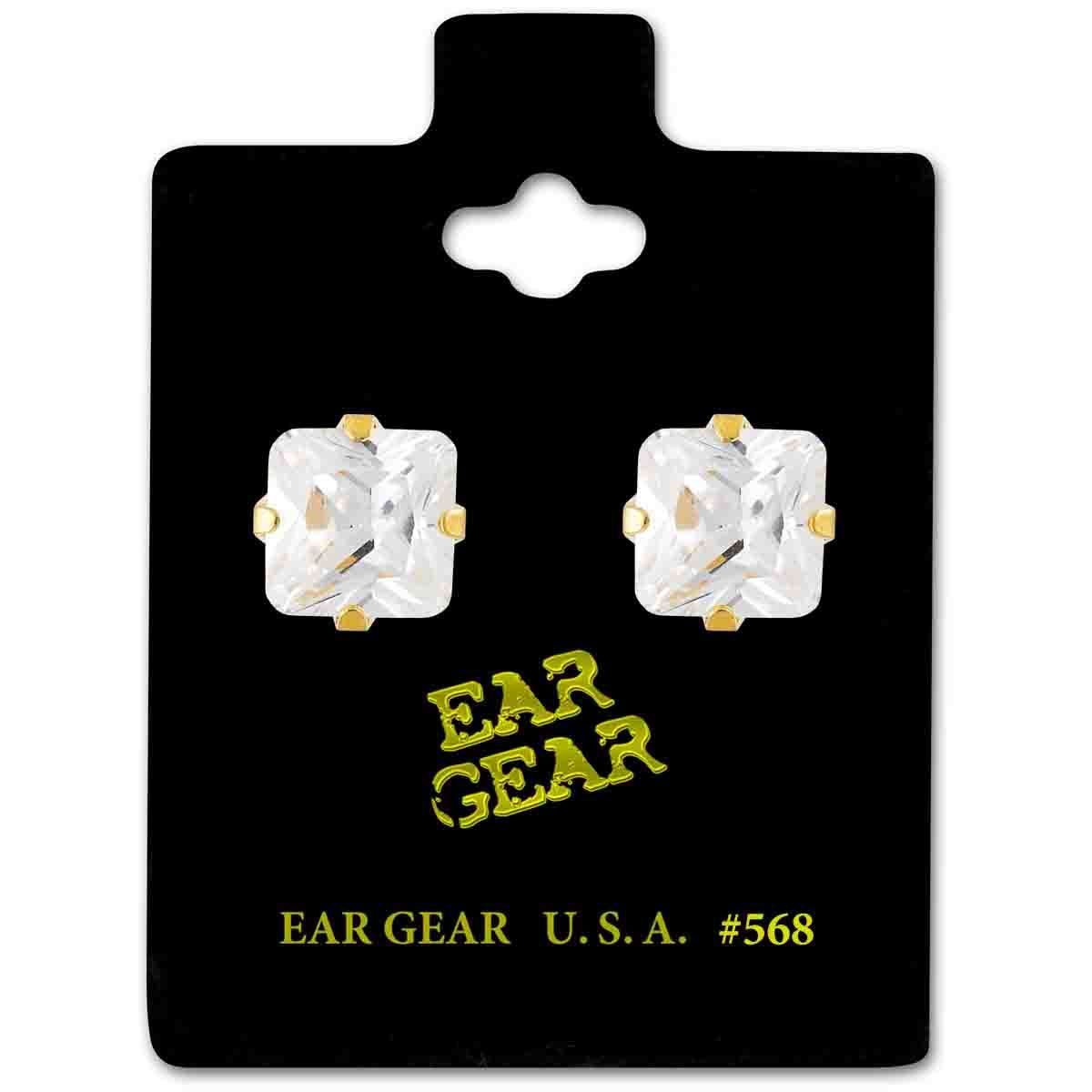 Ear Gear Gold 568 Cubic Zirconia 8*8mm