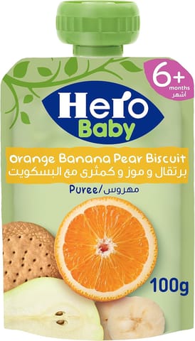 كيس هيرو بيبي، برتقال وموز وكمثرى وبسكويت، 100 جم