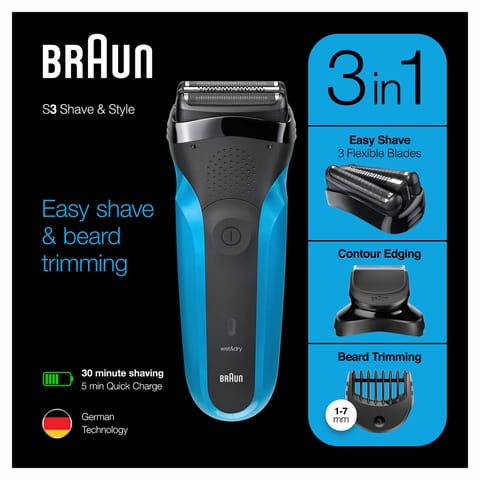 Braun Series 3  Shaver – B/Blue -310Bt