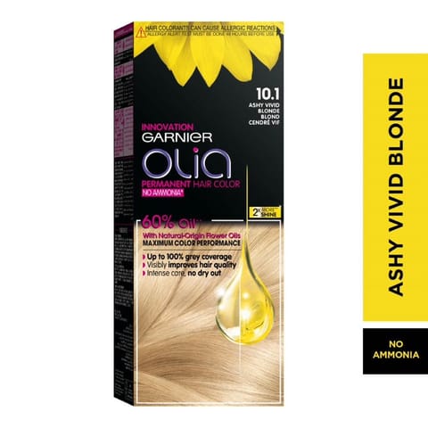 Olia, 10.1 Ashy very light, No Ammonia Permanent Haircolor, with 60% Oils