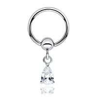 Ear Piercing - ET02 Silver Closure Rings Pear Shaped CZSize 1.2x12x4mm