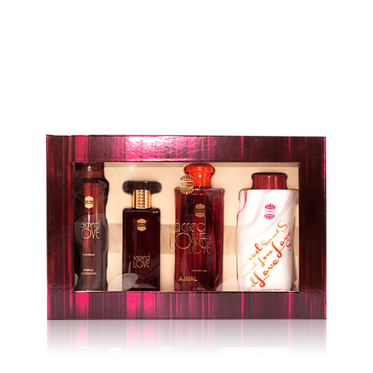 Ajmal Sacred Love For Women Eau De Parfum 50ml‚Deodorant 150ml‚Shower Gel 225ml‚Perfumed Body Powder 100 G