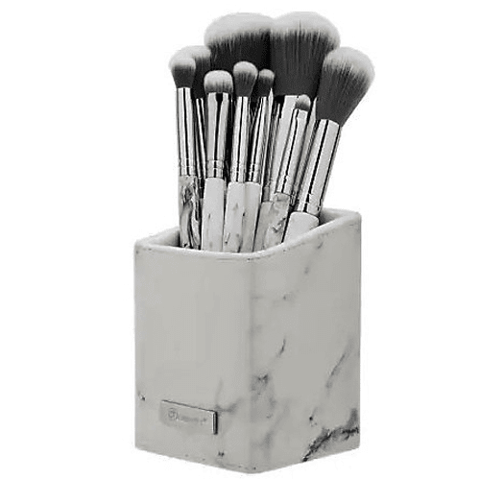 BH Cosmetics White Marble Brush Set With Angled Brush Holder - 9 Pieces
