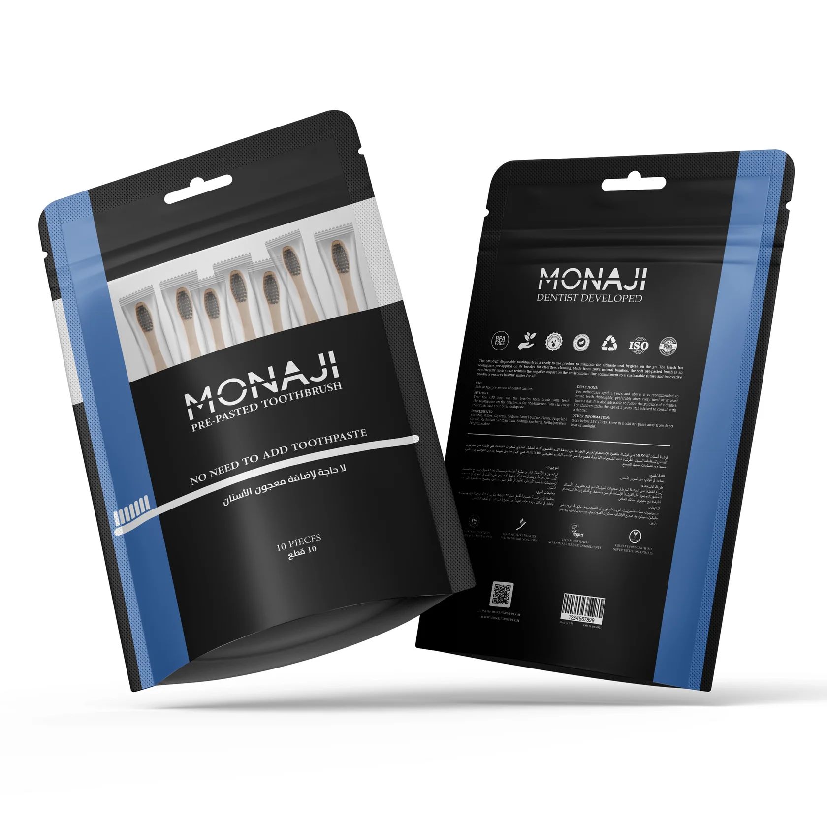 موناجي فرشاة اسنان جاهزة مضافة بمعجون