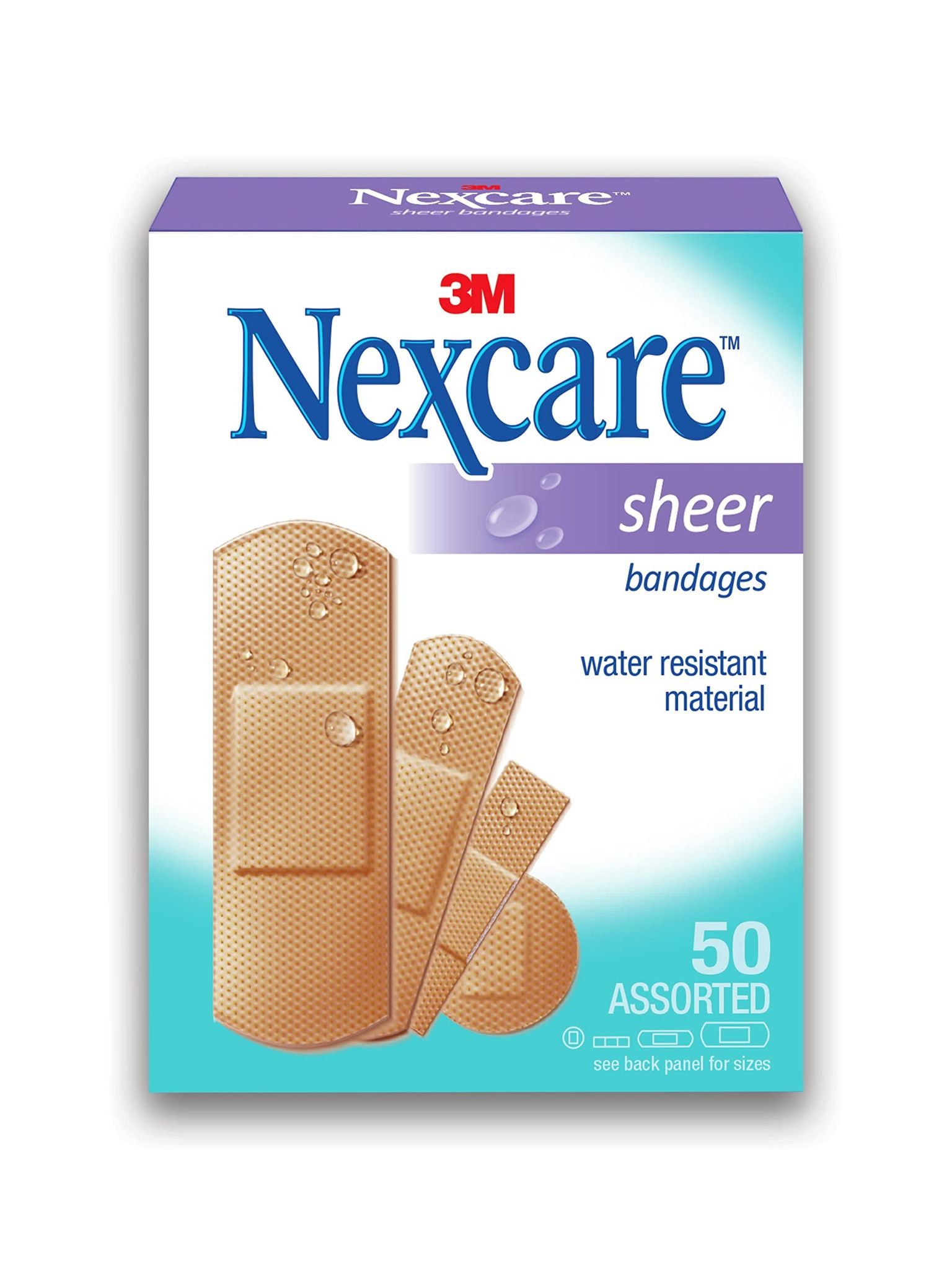 Sheer Water Resistant Bandages Assort 50Pcs/Box